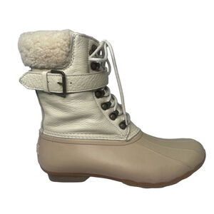 Sperry Ivory Leather Shearwater Duck Boots 8M Wool Lined (BUCKLE FLAW)